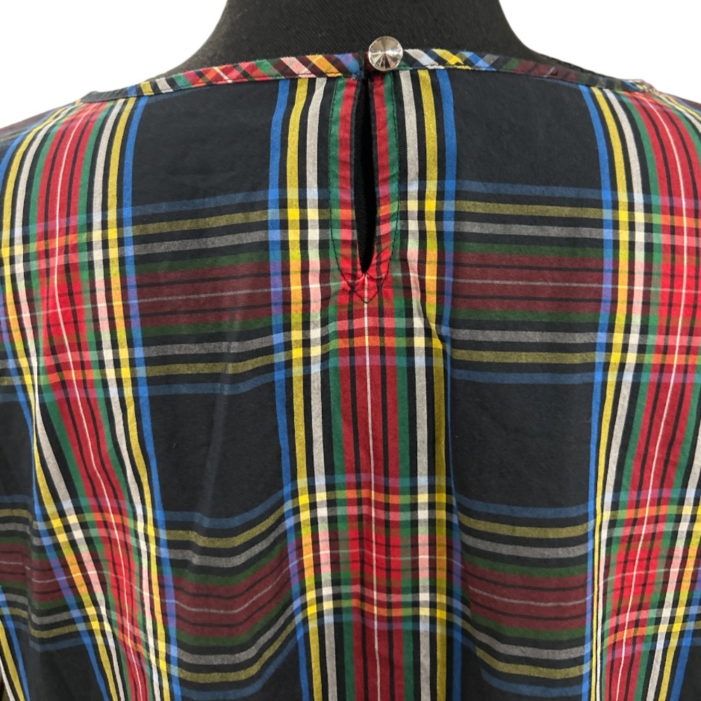 🔥TALBOTS! STEWART PLAID POPLIN RUFFLE POPOVER TOP! STUNNING! FESTIVE! LIKE NEW! - Picture 4 of 16